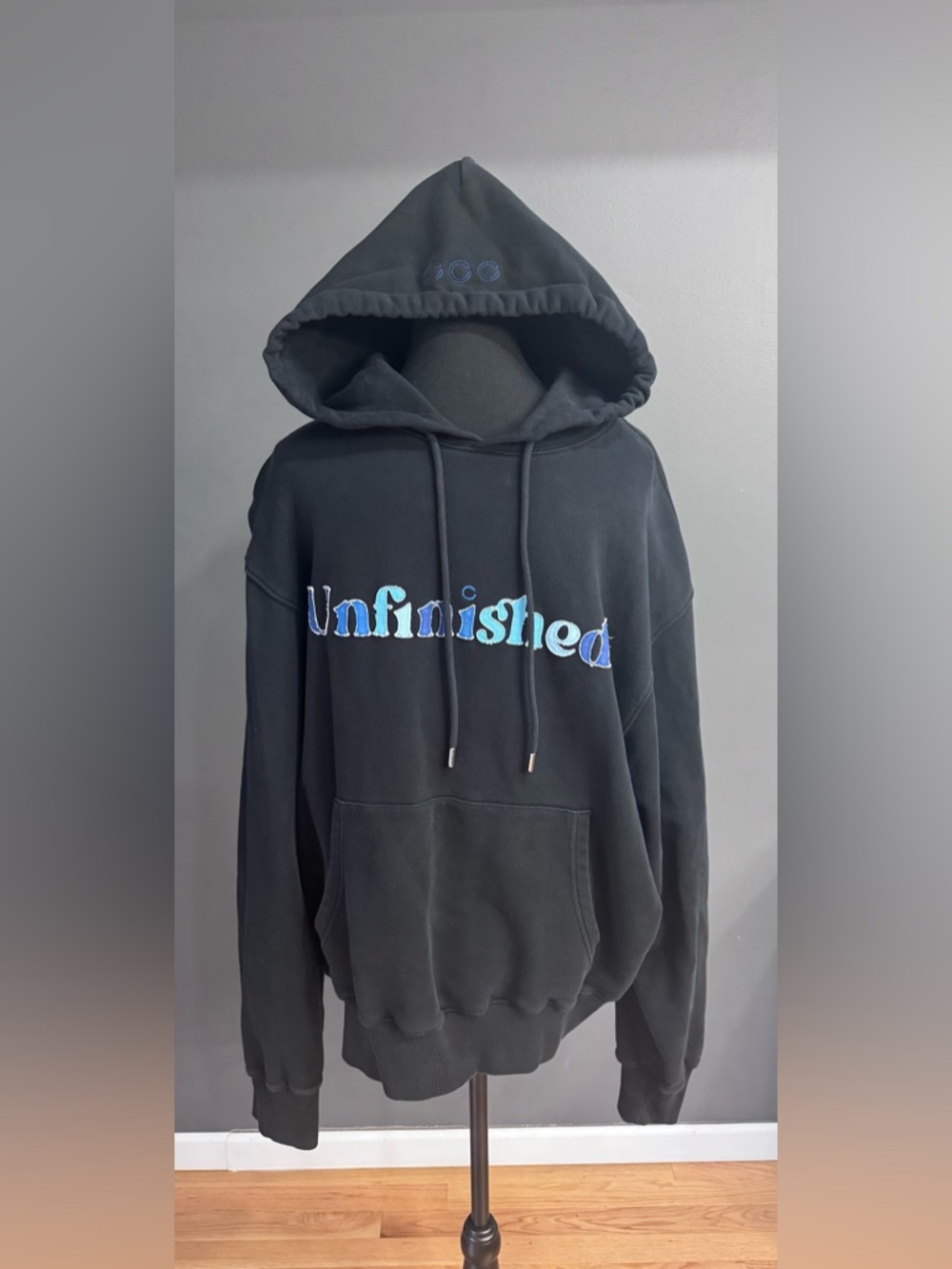 Unfinished Black Cropped Hoodie XL Oversized Made in Portugal Designer NWT